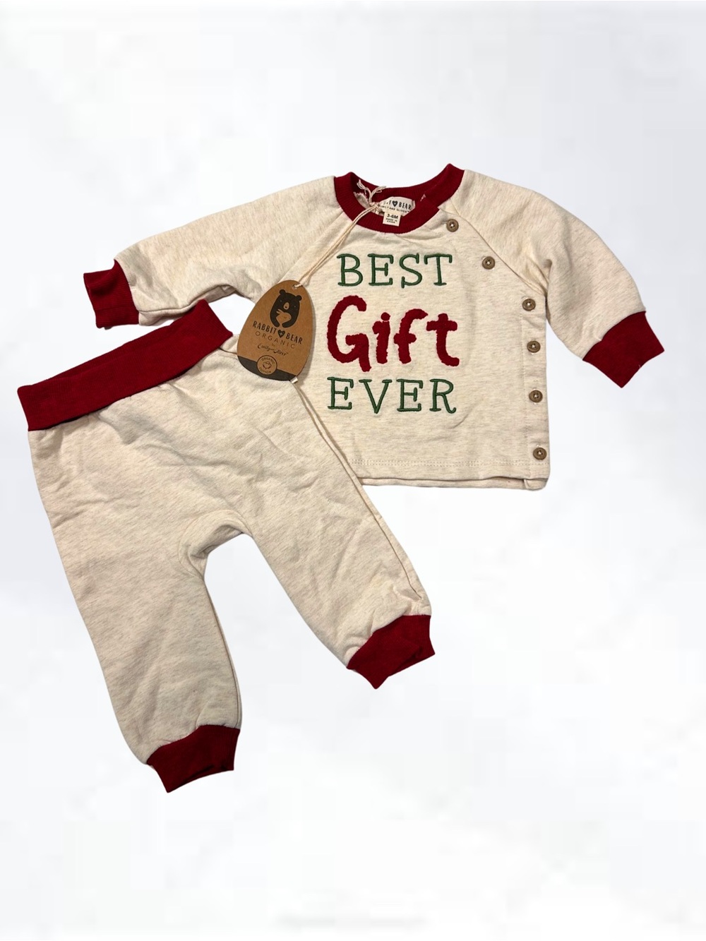 Rabbit + Bear Organic Cotton Best Gift Ever Baby Christmas Set 3-6M NWT